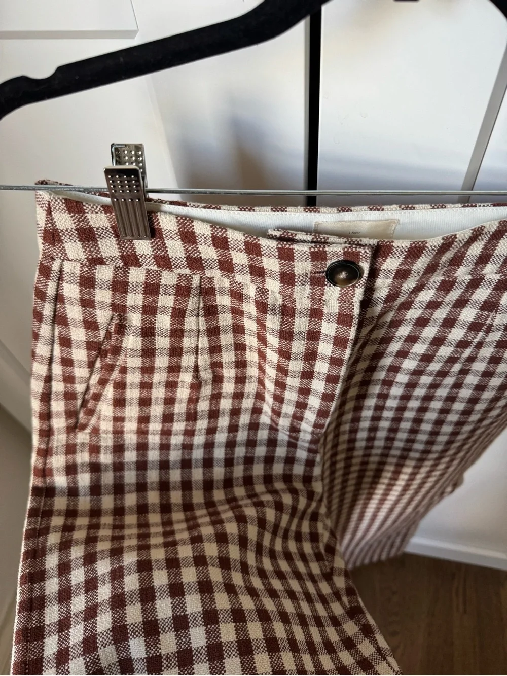 Sezane Brown and Cream Gingham Martin trousers - Picture 6 of 7